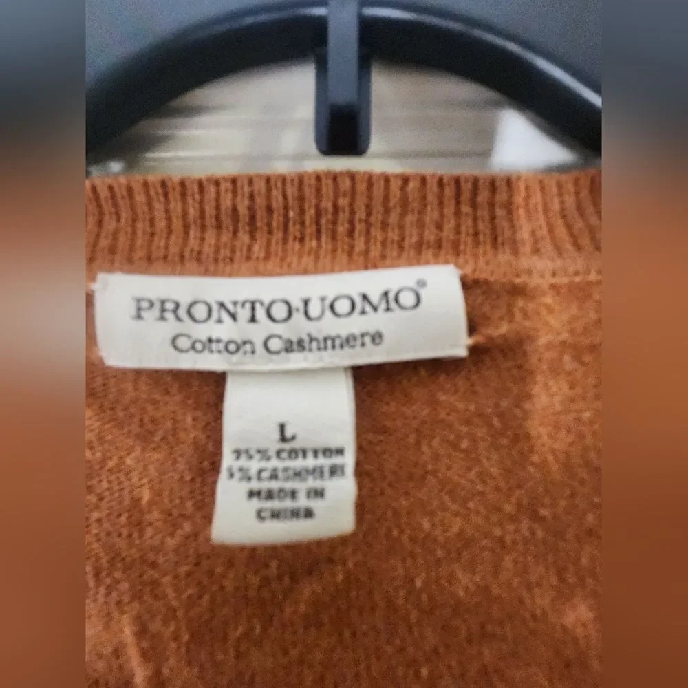 Pronto Uomo L Squash Orange Lngslvs V-neck Knit Cashmere Blend Women’s Sweater